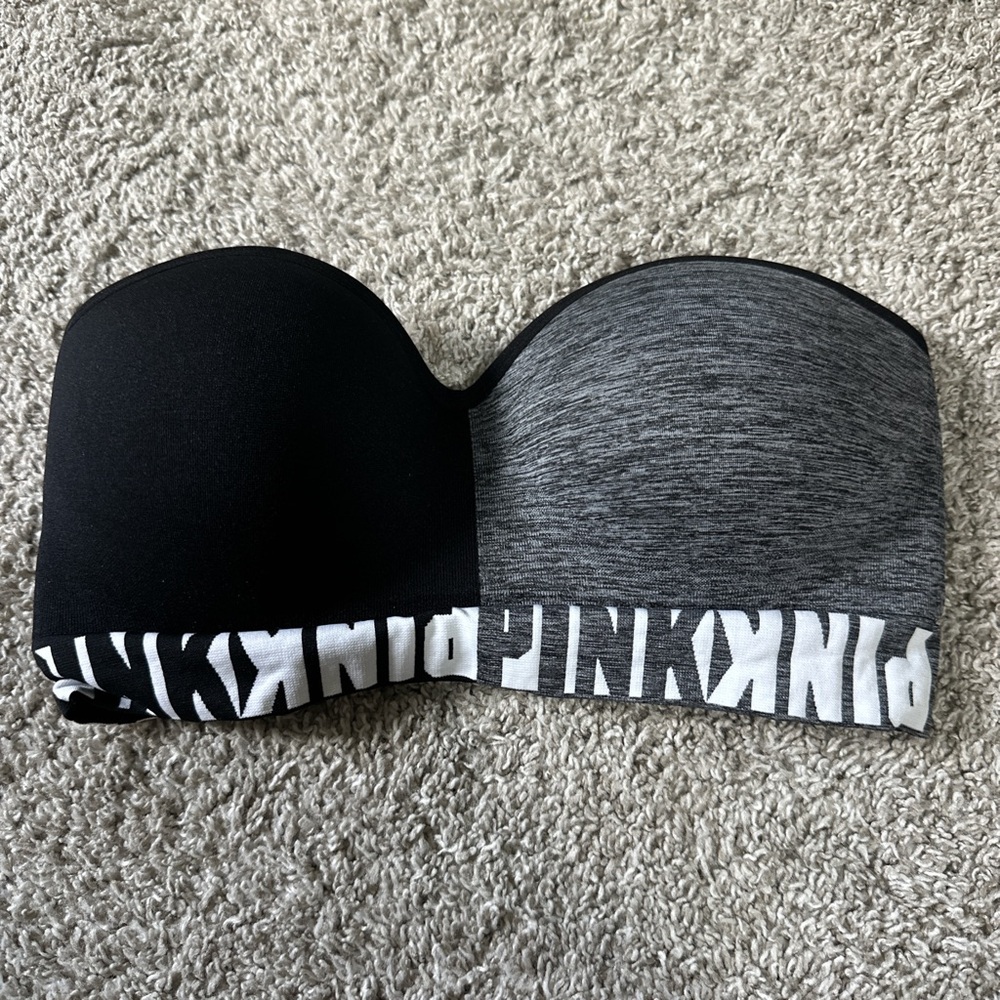 PINK Victoria's Secret Strapless Bandeau Bra - Black & Heather Gray